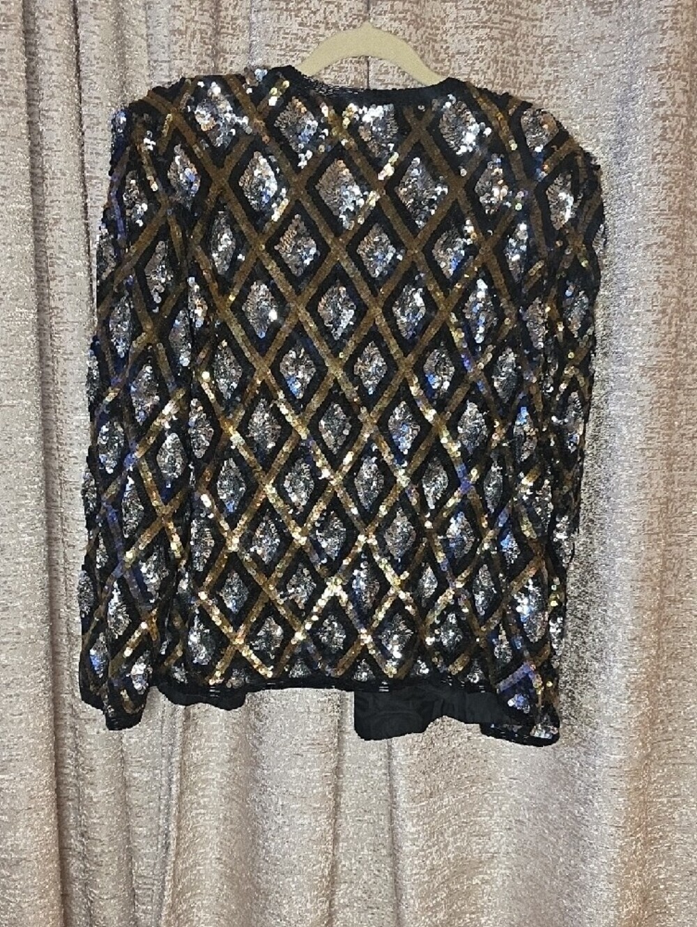 Valerie Stevens Black Jacket with Gold & Silver Sequin Diamond Pattern - Picture 5 of 7